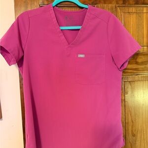 Figs Bright Fuchsia Scrub Top